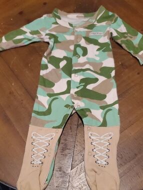 Baby Aspen Camo Footed One-Piece in Green, Tan & White